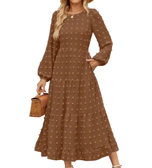 Brown Polka Dots Midi Dress